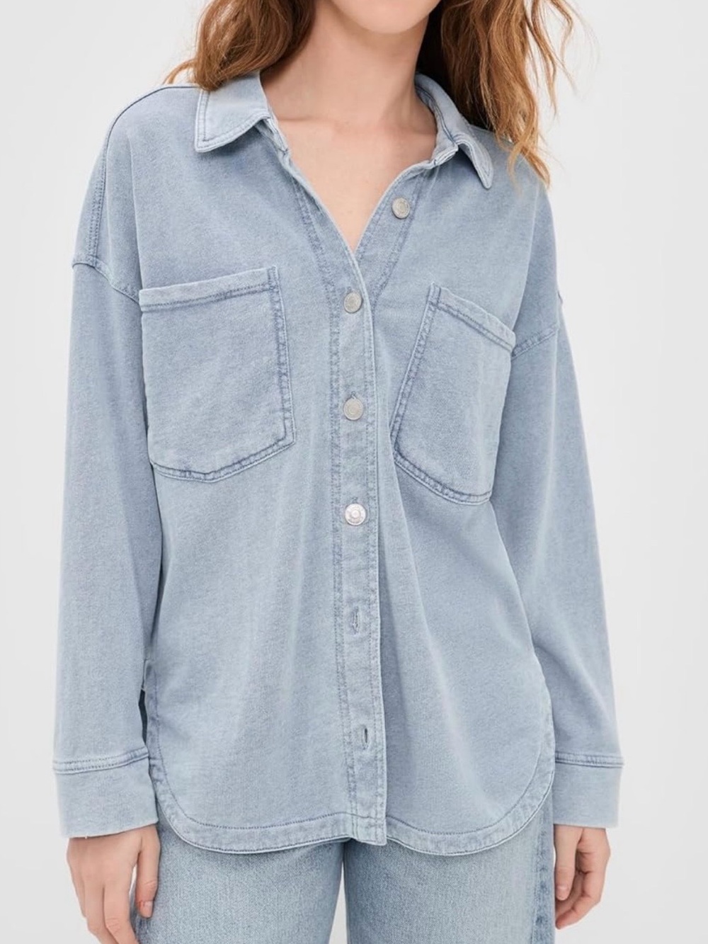 Z Supply Damaged Light Blue Denim All Day Shirt Jacket SZ.S
